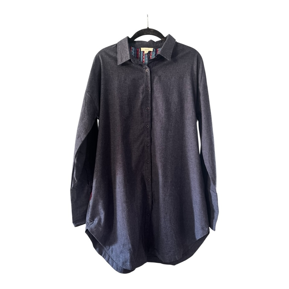 ODDY Blue Cotton Western Button Up Dress
